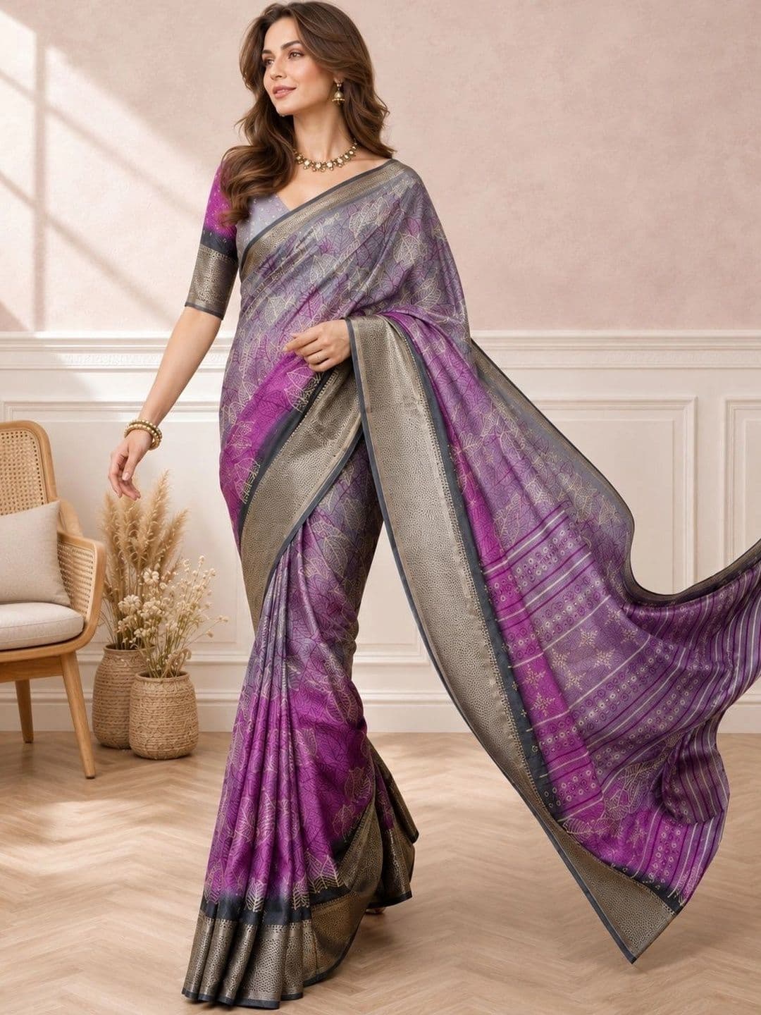 all about you Woven Design Zari Silk Blend Fusion Patola Saree thumbnail 3