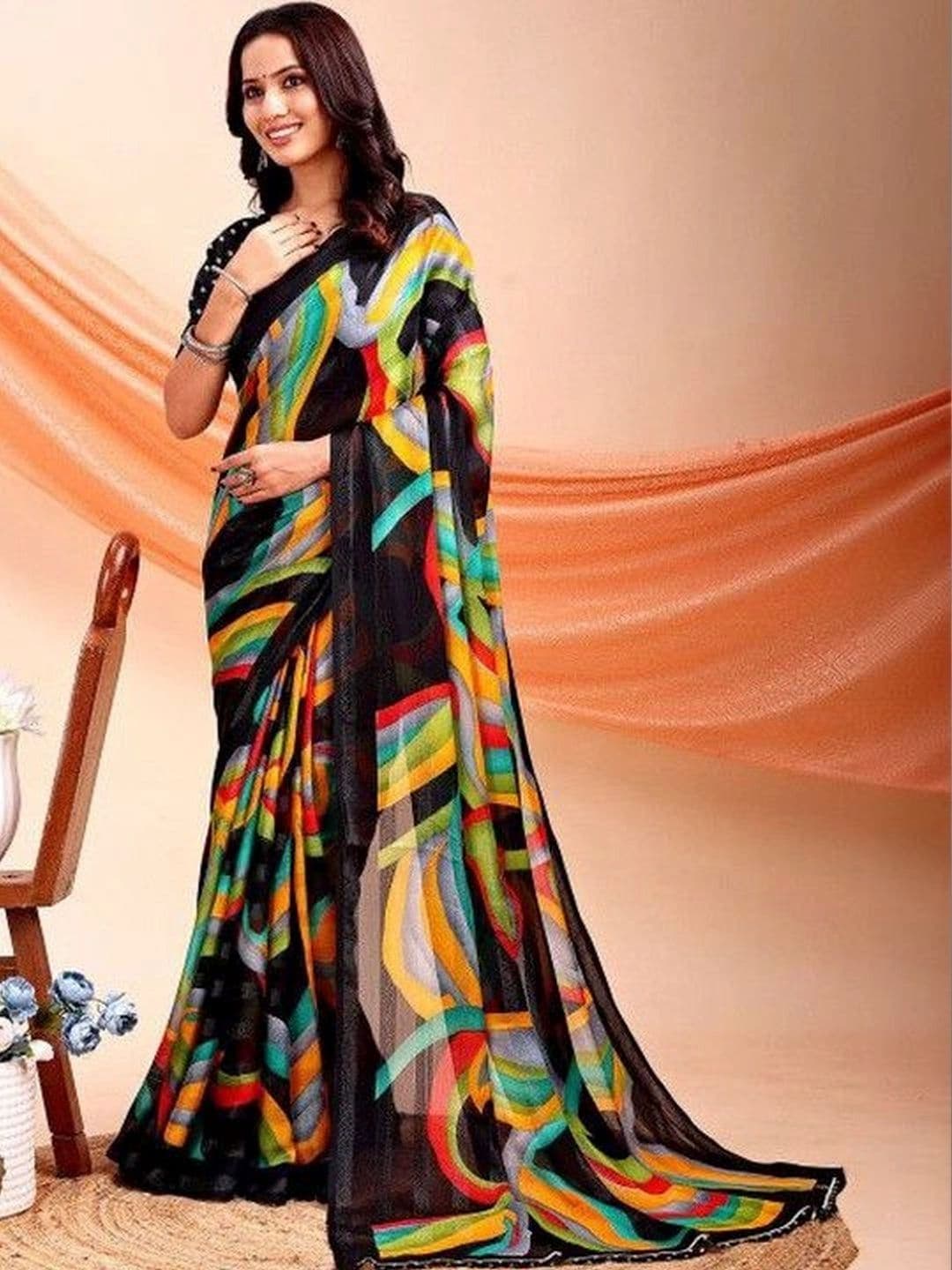 Leelavati Abstract Printed Pure Chiffon Saree thumbnail 4