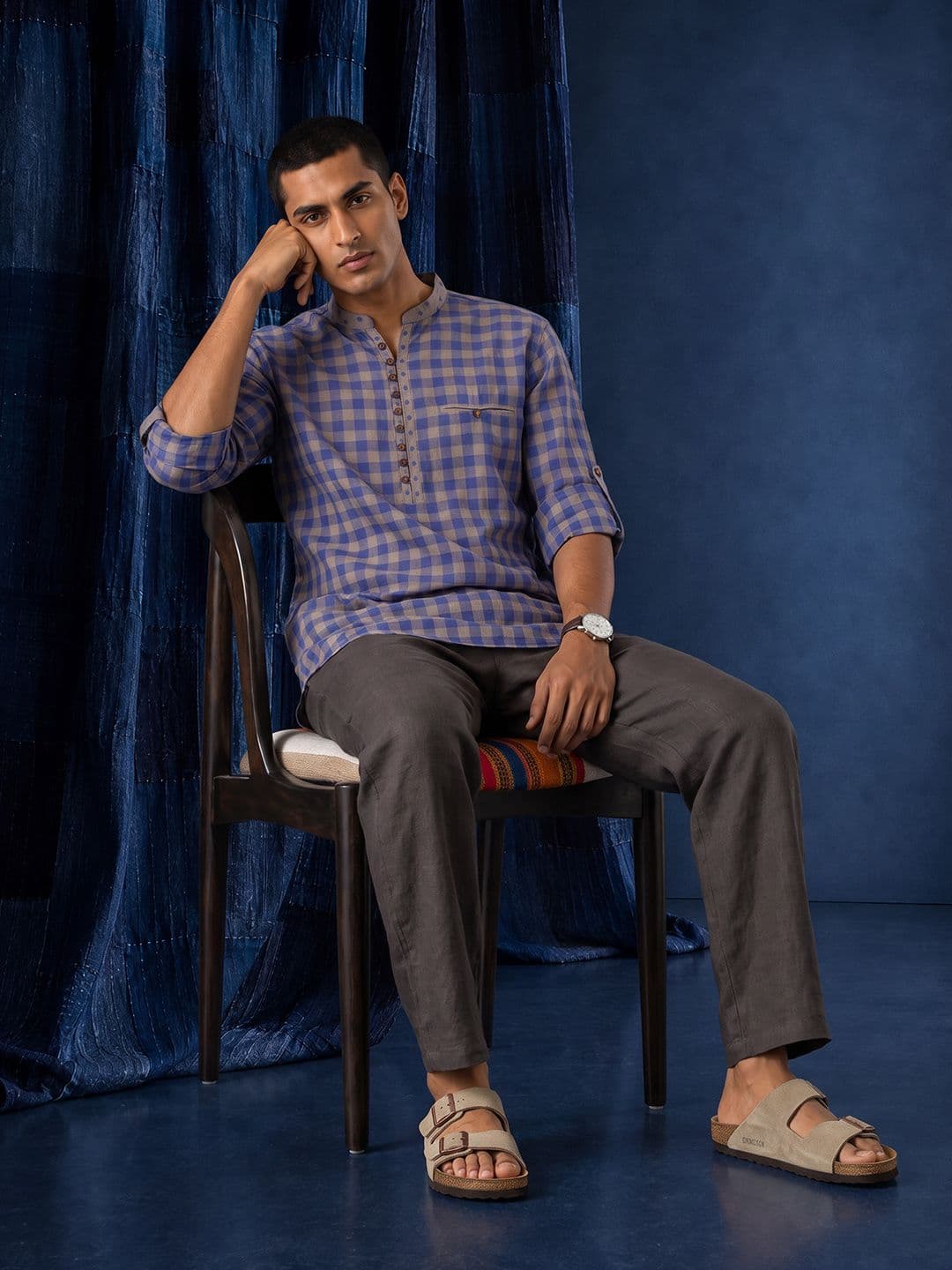 Taavi Woven Legacy Checked Pure Cotton Straight Kurta thumbnail 6