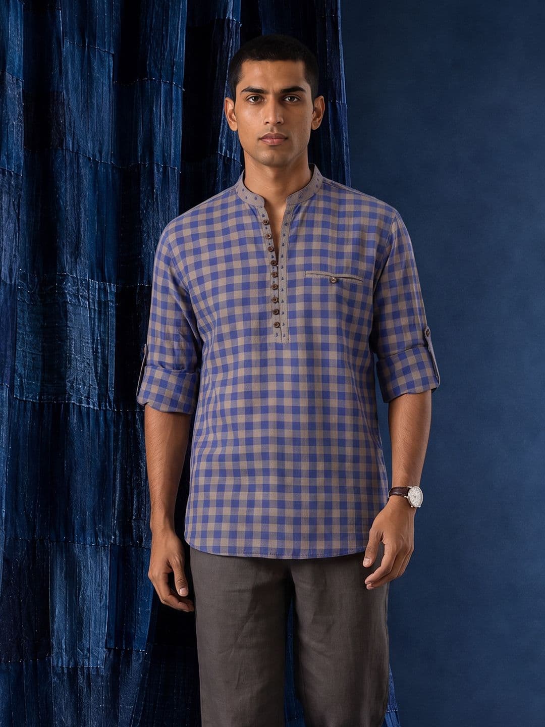 Taavi Woven Legacy Checked Pure Cotton Straight Kurta - view 1
