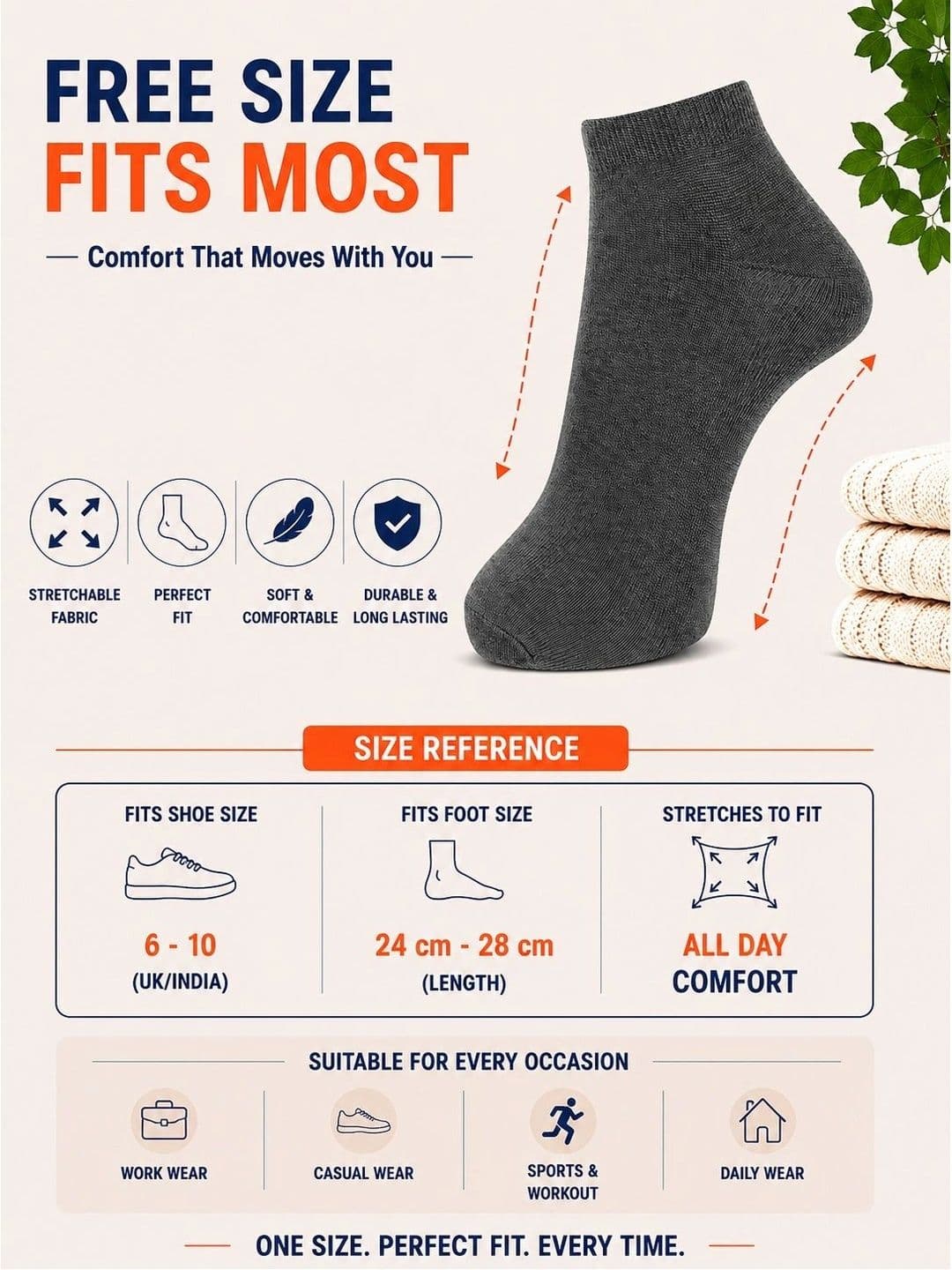 ADDOSSO Men Pack of 3 Cotton Assorted Ankle Length Socks thumbnail 4