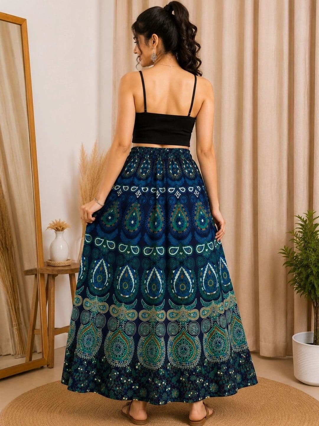 HIMCARE Women Cotton Cambric Paisley Bohemian Maxi Flared Skirt thumbnail 4