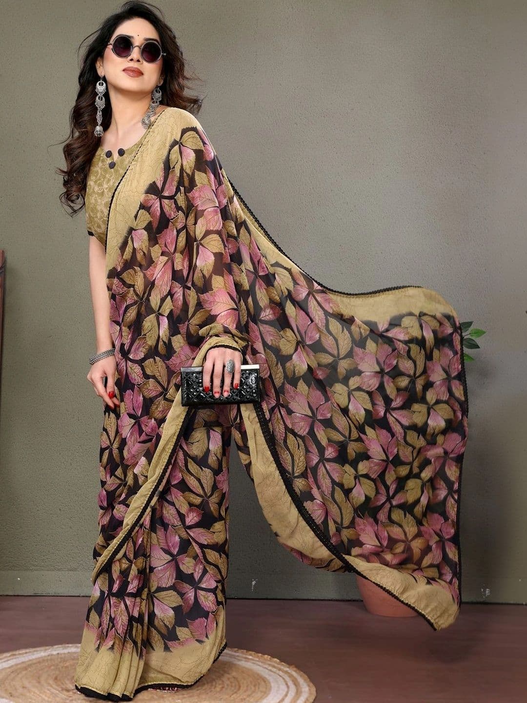 VS MALL Floral Poly Chiffon Saree thumbnail 2