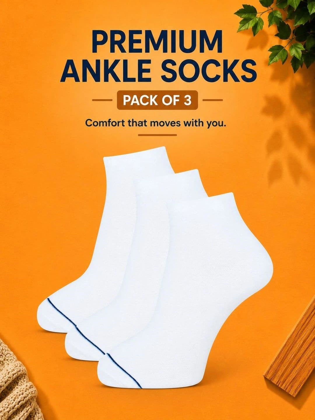 ADDOSSO Men Pack of 3 Cotton Assorted Ankle Length Socks thumbnail 4