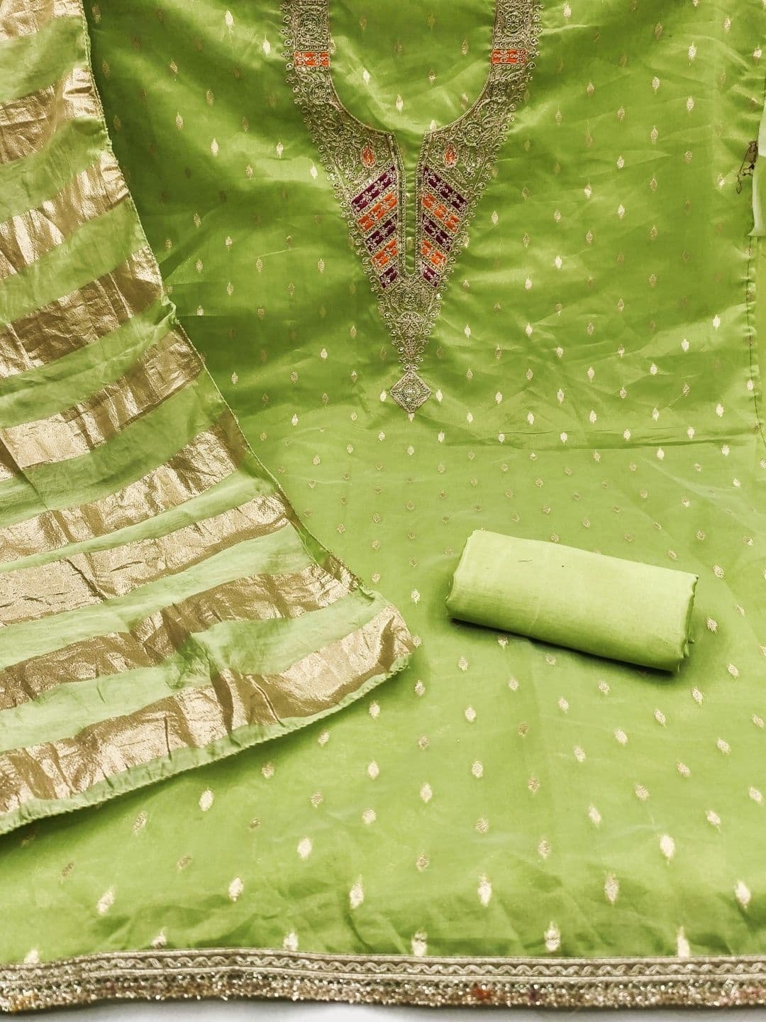 LeeliPeeri Designer Embroidered Art Silk Unstitched Dress Material thumbnail 2