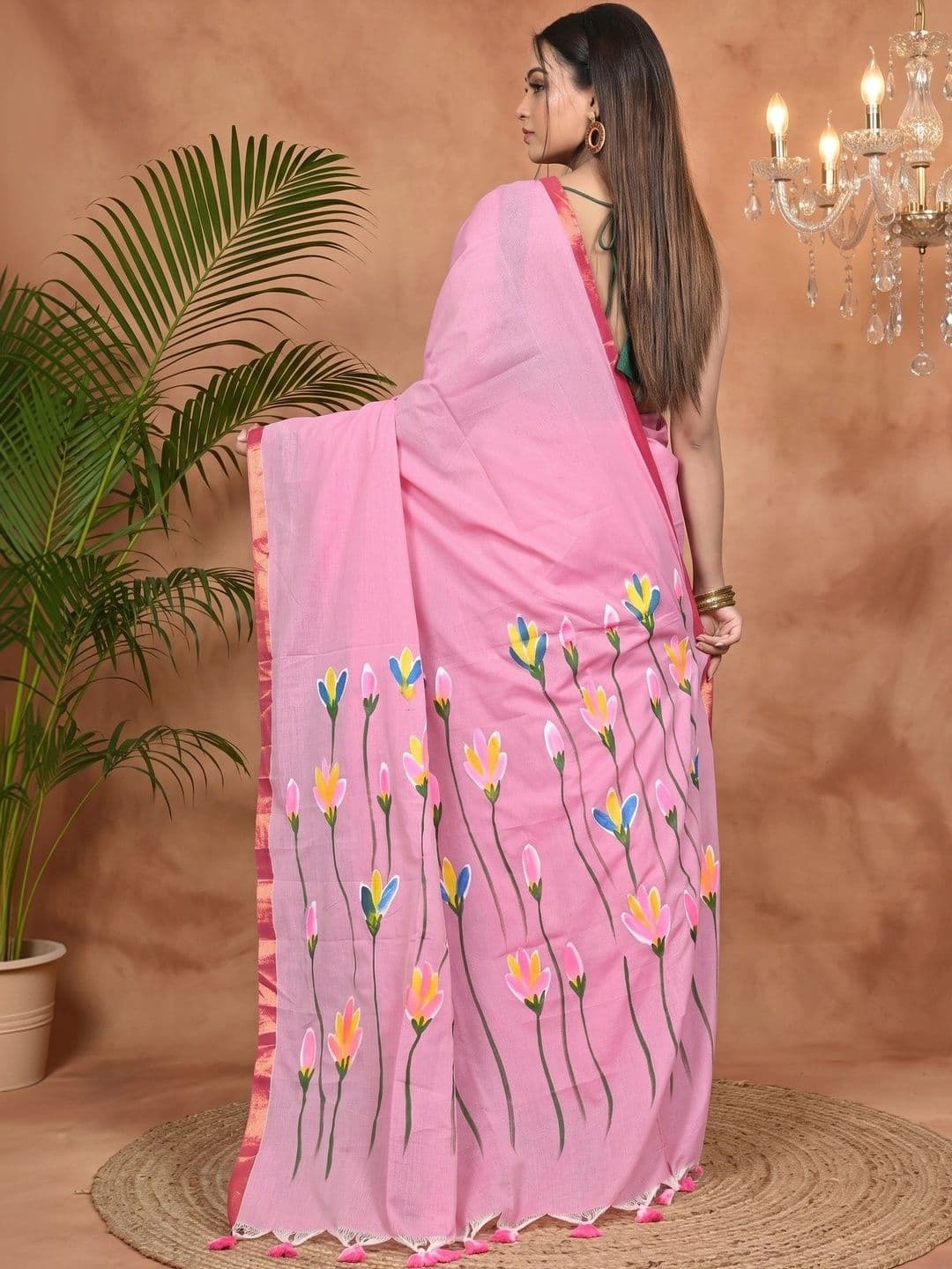 PuJoy  Women Ethnic Motifs Sequinned Pure Cotton Handloom Taant Saree thumbnail 7
