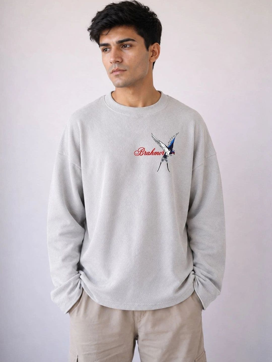 BRAHMOR Men Typography Drop-Shoulder Sleeves Raw Edge T-shirt thumbnail 7