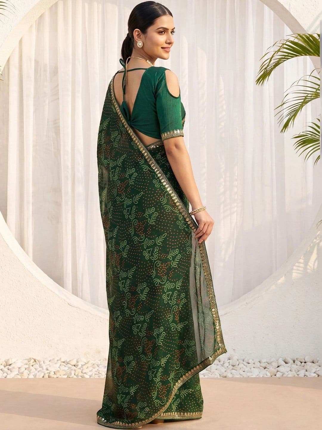 Anouk Rustic Bandhani Sequinned Poly Georgette Designer Bandhani Saree thumbnail 5