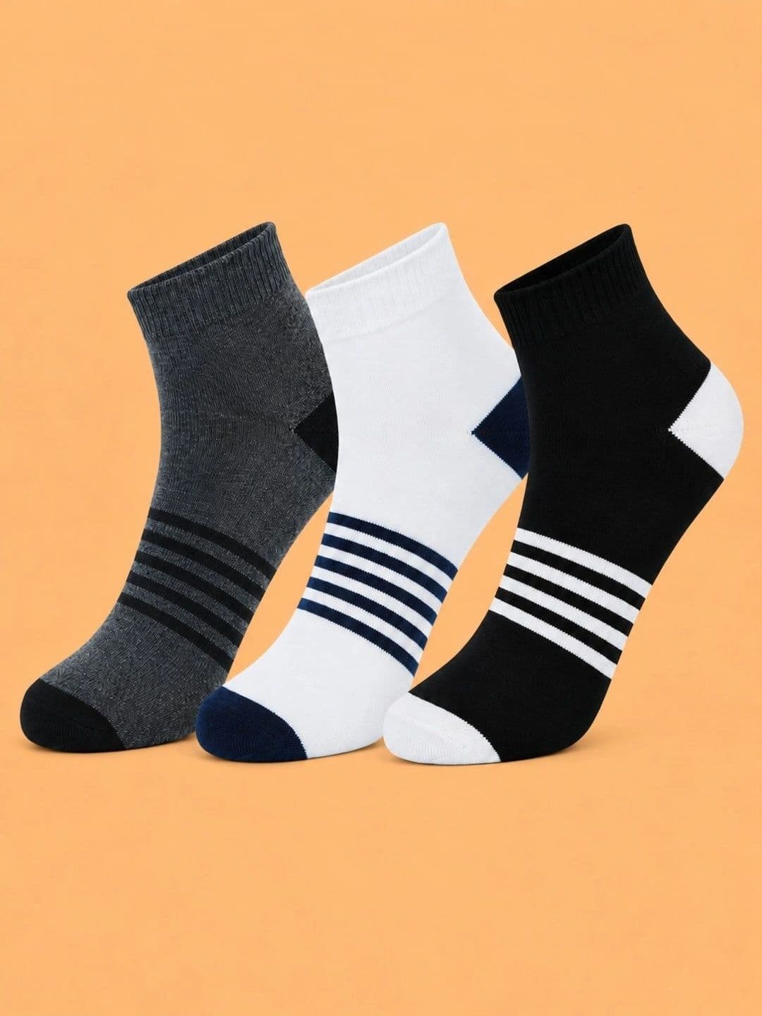 ADDOSSO Men Pack of 3 Cotton Assorted Striped Ankle Length Socks - view 1