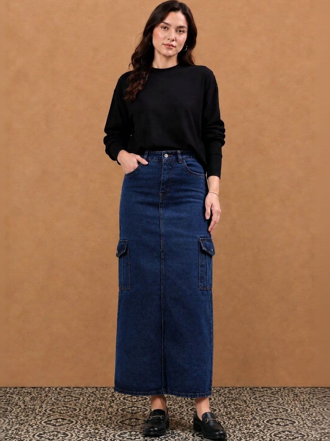 all about you Women Denim Cargo Styles Maxi A-Line Skirt - view 1