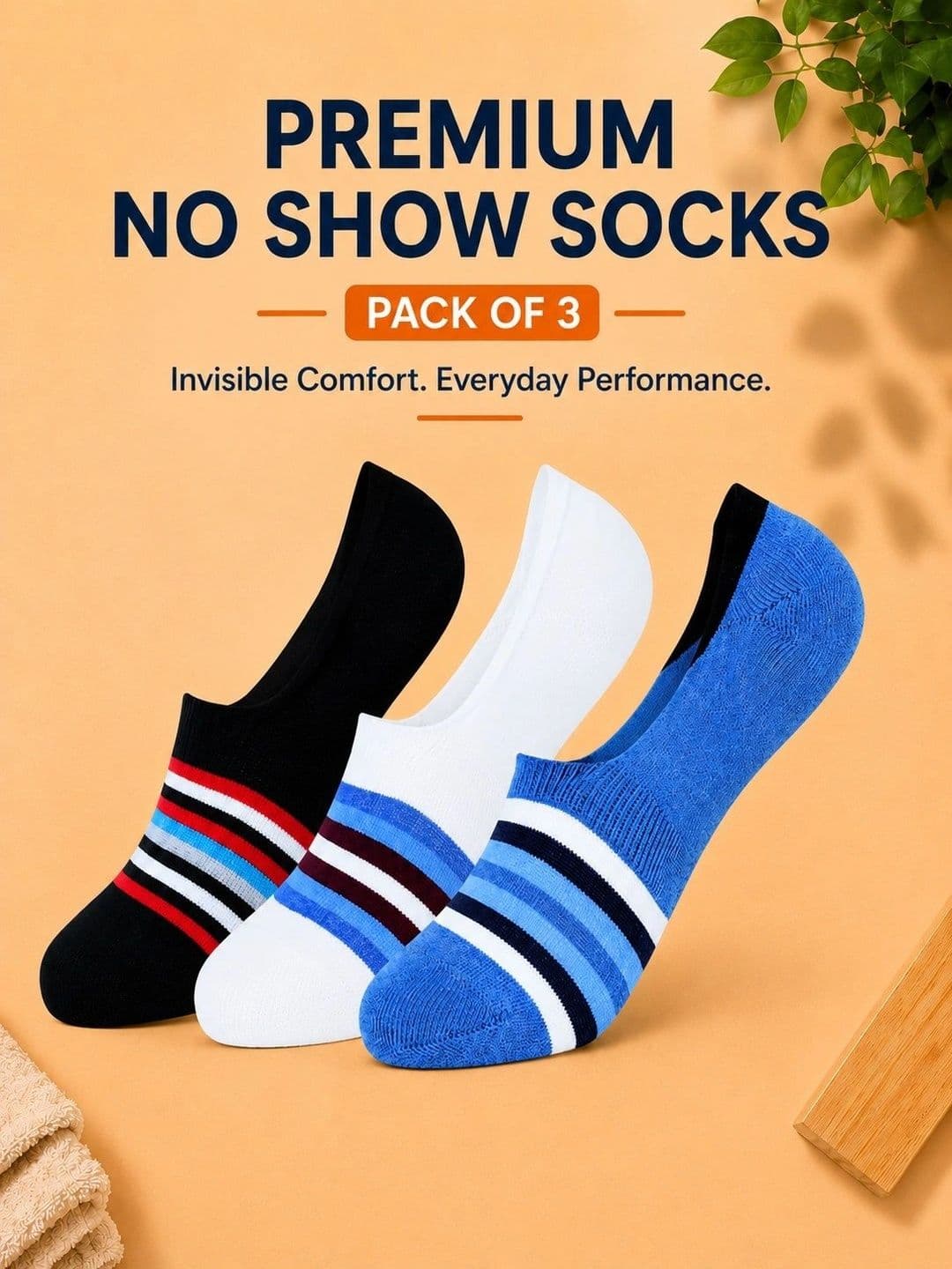 ADDOSSO Men Pack of 3 Cotton Assorted Striped Shoe Liners Socks thumbnail 4