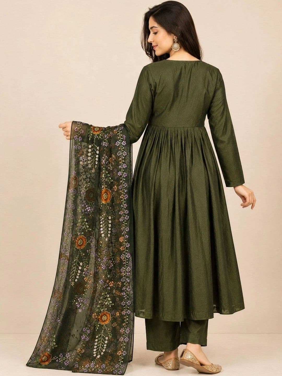 ZARVIKA Women Floral Embroidered Empire Thread Work Kurta with Trousers & With Dupatta thumbnail 4