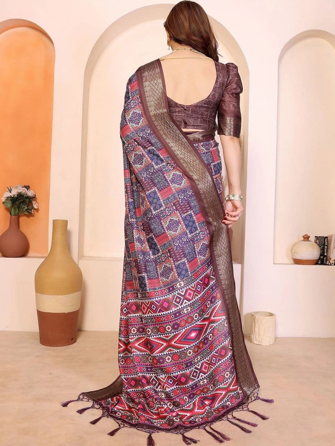 VS MALL Woven Design Zari Silk Cotton Saree thumbnail 4