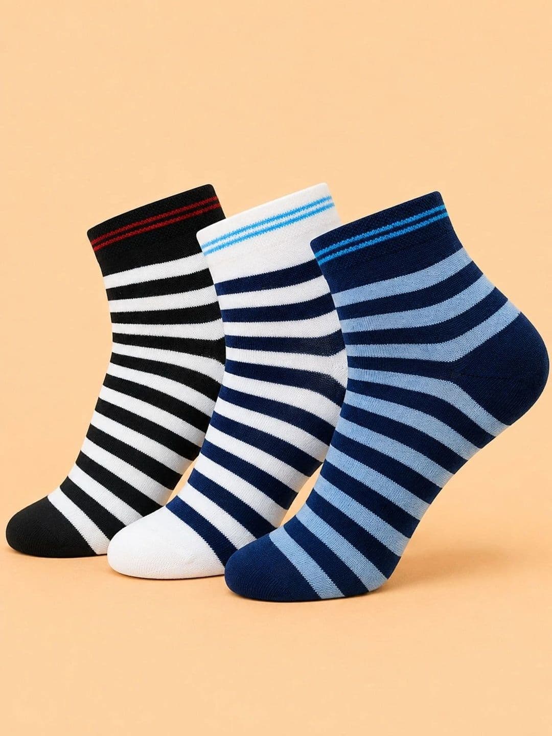 ADDOSSO Men Pack of 3 Cotton Assorted Striped Ankle Length Socks - view 1