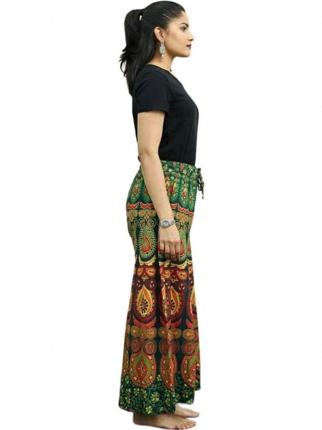 OUTER WEAR AYAM EXPORTS Women Ethnic Motifs Printed Knitted Ethnic Palazzos thumbnail 3