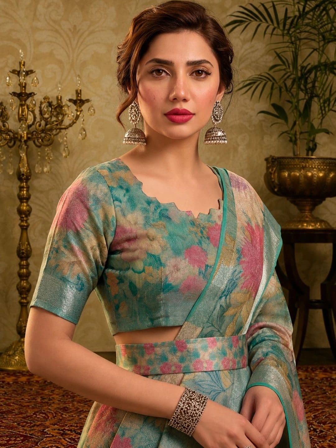 Mitera Woman Floral Zari Silk Cotton Fusion Saree thumbnail 6