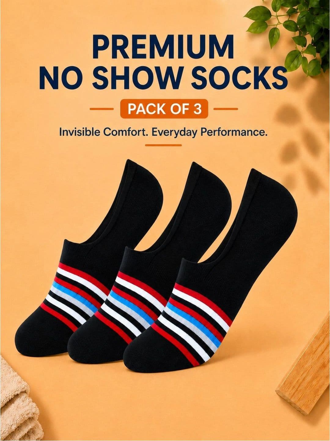 ADDOSSO Men Pack of 3 Cotton Assorted Striped Shoe Liners Socks thumbnail 4