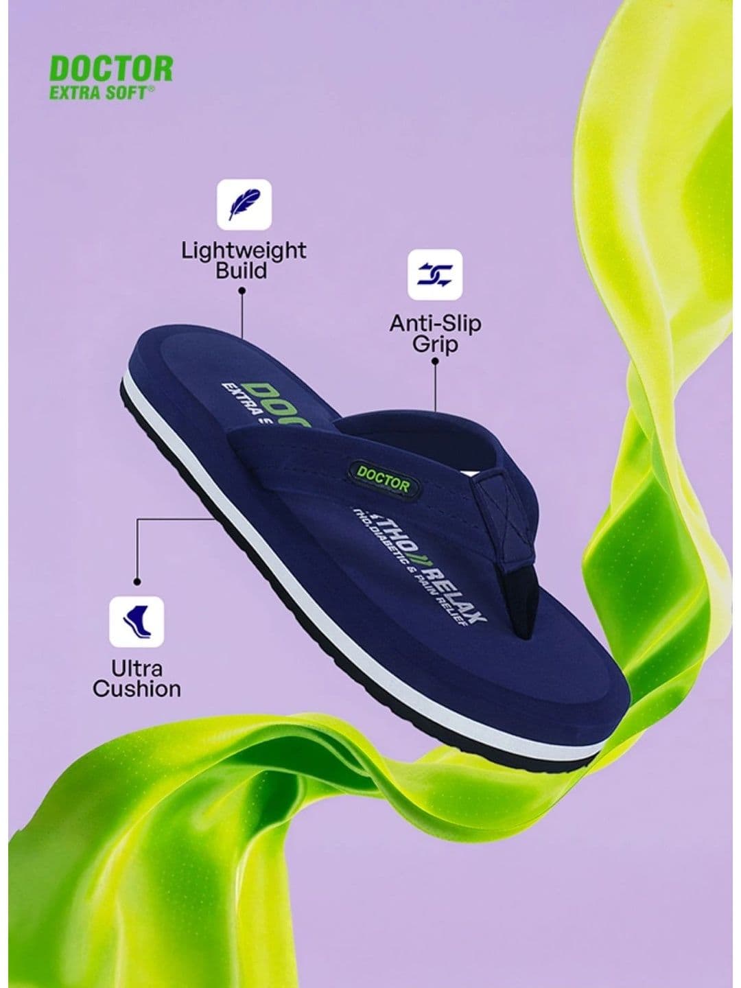 DOCTOR EXTRA SOFT Men Non-Allergenic Sweat Wicking Anti-Skid Thong Flip-Flops thumbnail 5