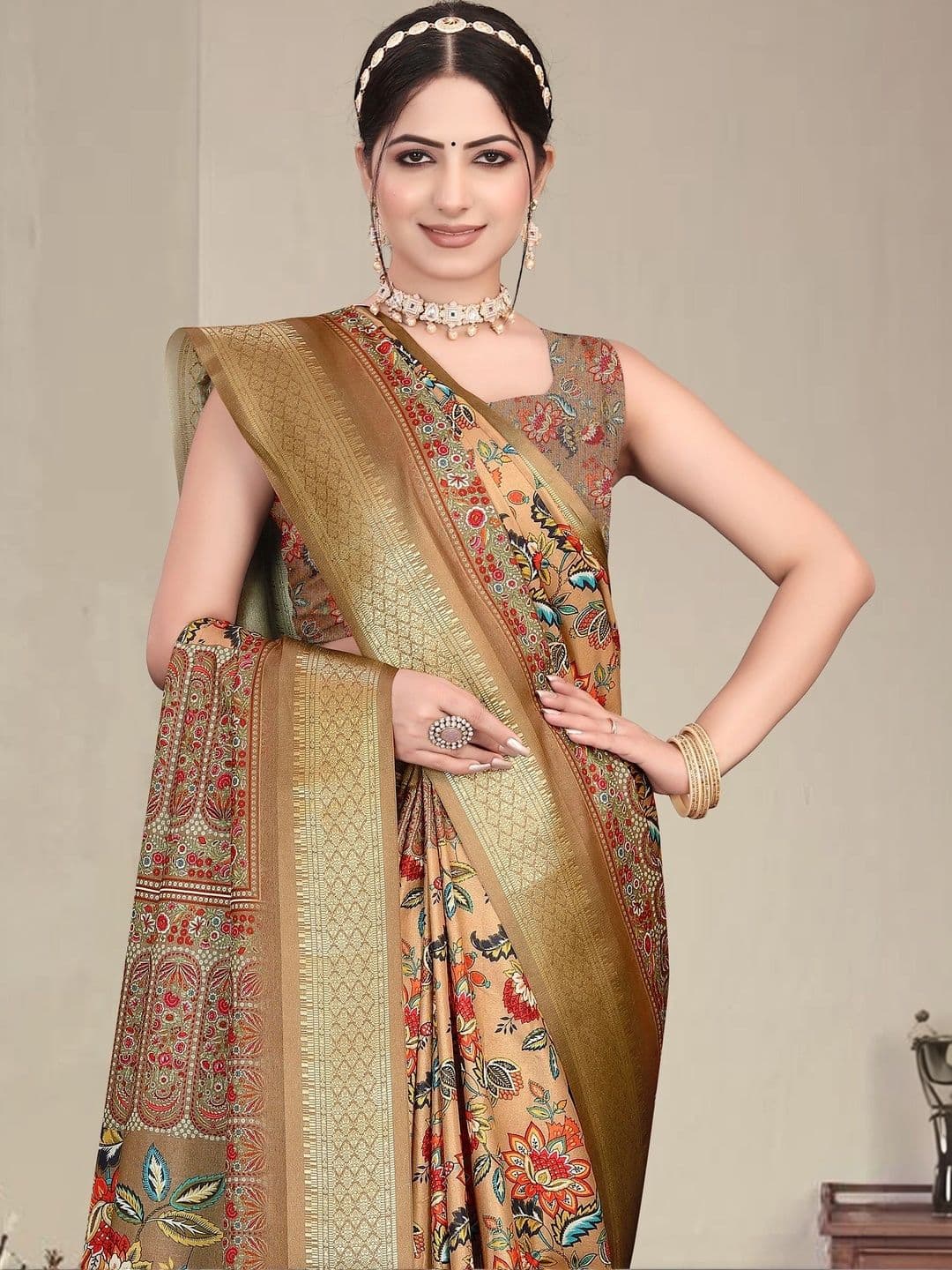 VS MALL Floral Zari Silk Cotton Saree thumbnail 3