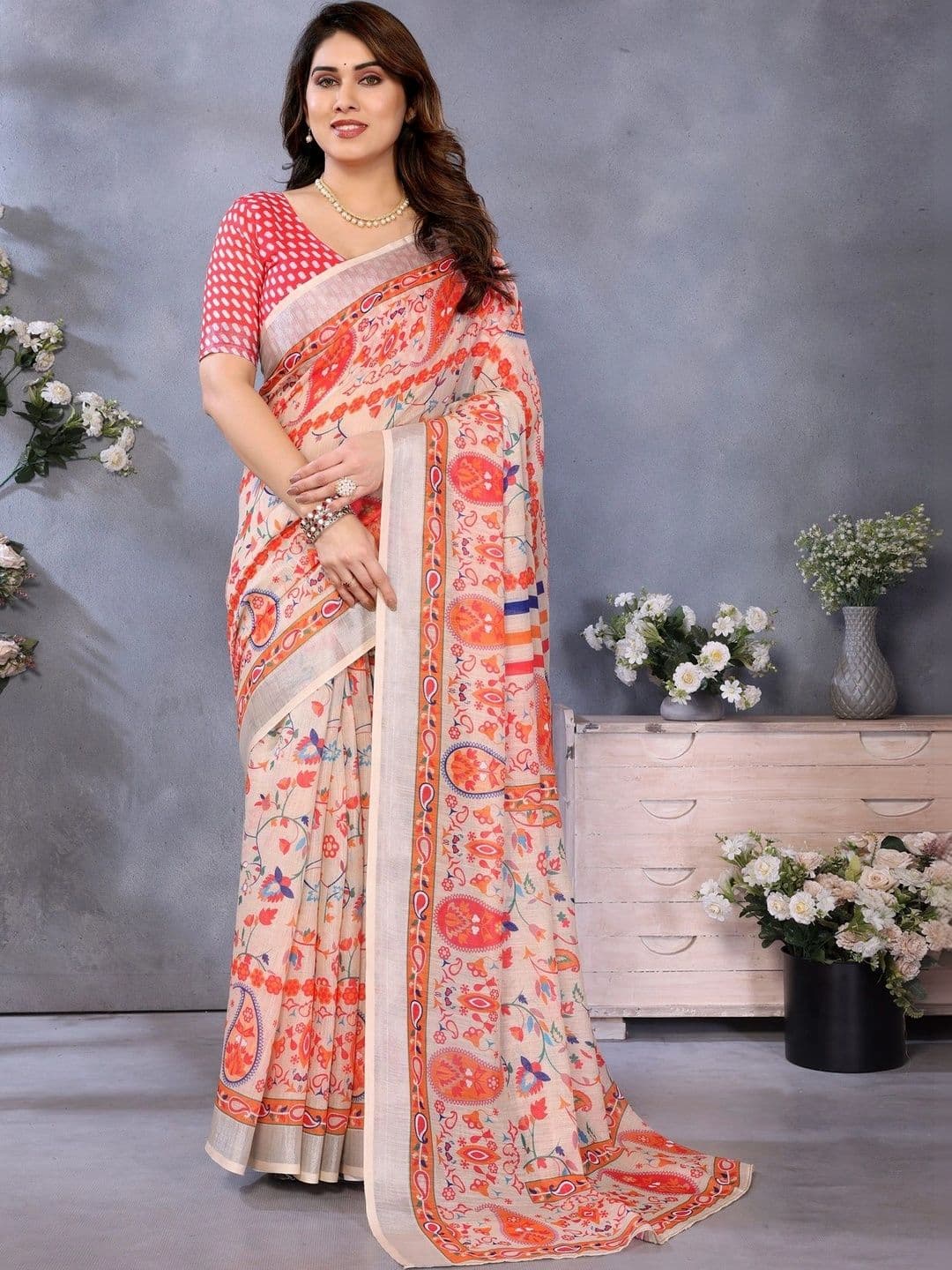 VS MALL Paisley Linen Blend Saree - view 1