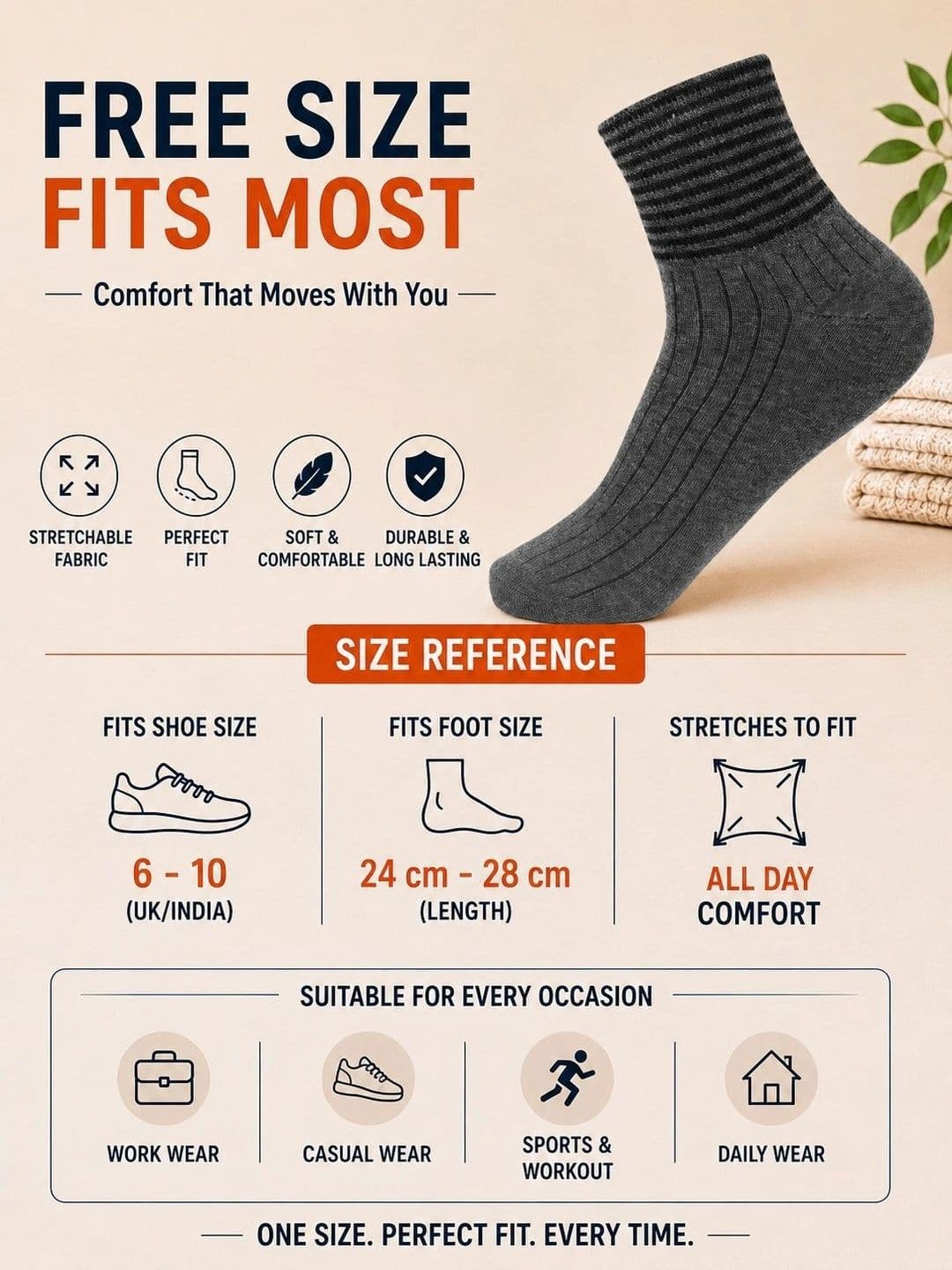 ADDOSSO Men Pack of 7 Cotton Assorted Striped Ankle Length Socks thumbnail 2