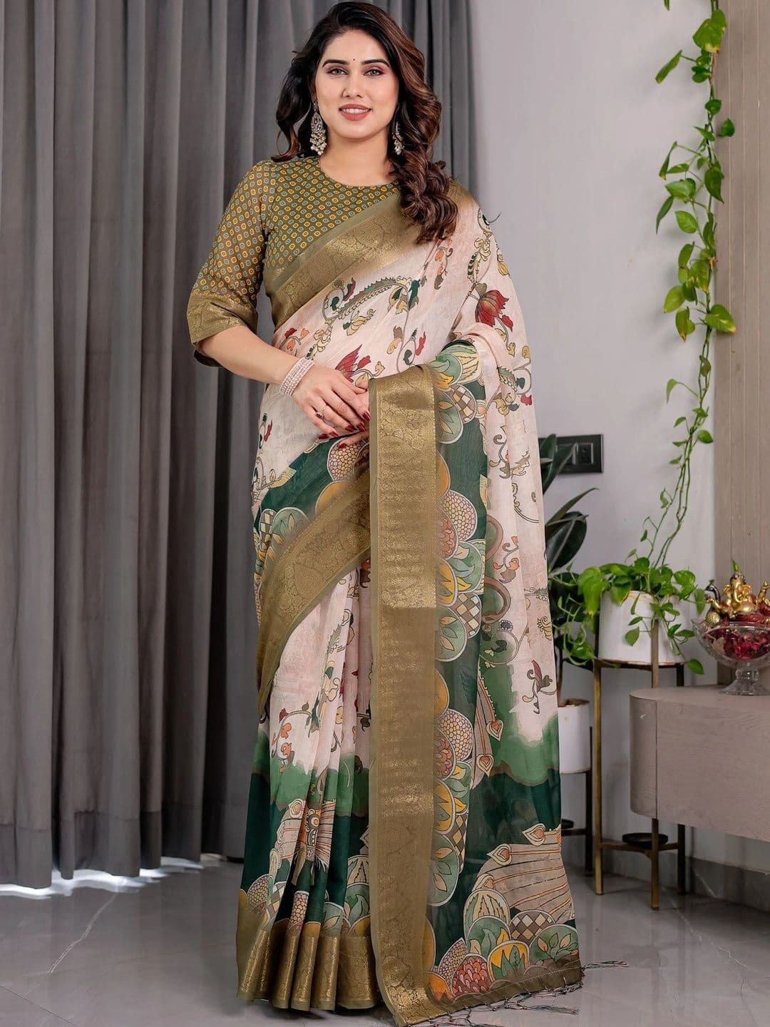 VS MALL Woven Design Zari Linen Blend Saree - view 1