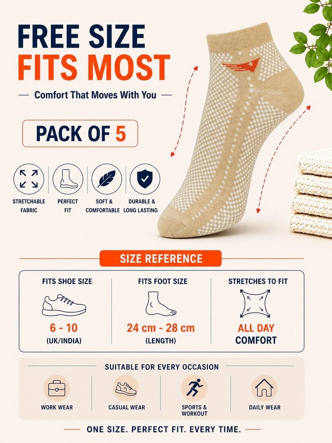 ADDOSSO Men Pack of 5 Cotton Assorted Patterned Ankle Length Socks thumbnail 4