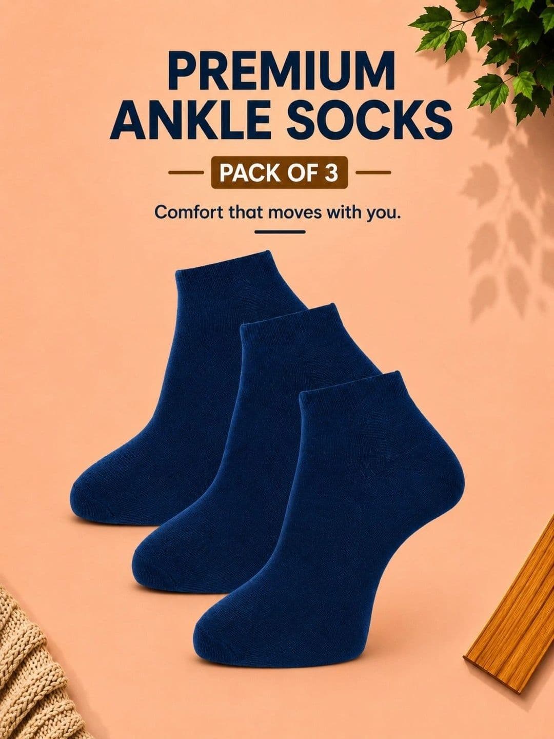 ADDOSSO Men Pack of 3 Cotton Assorted Ankle Length Socks thumbnail 2