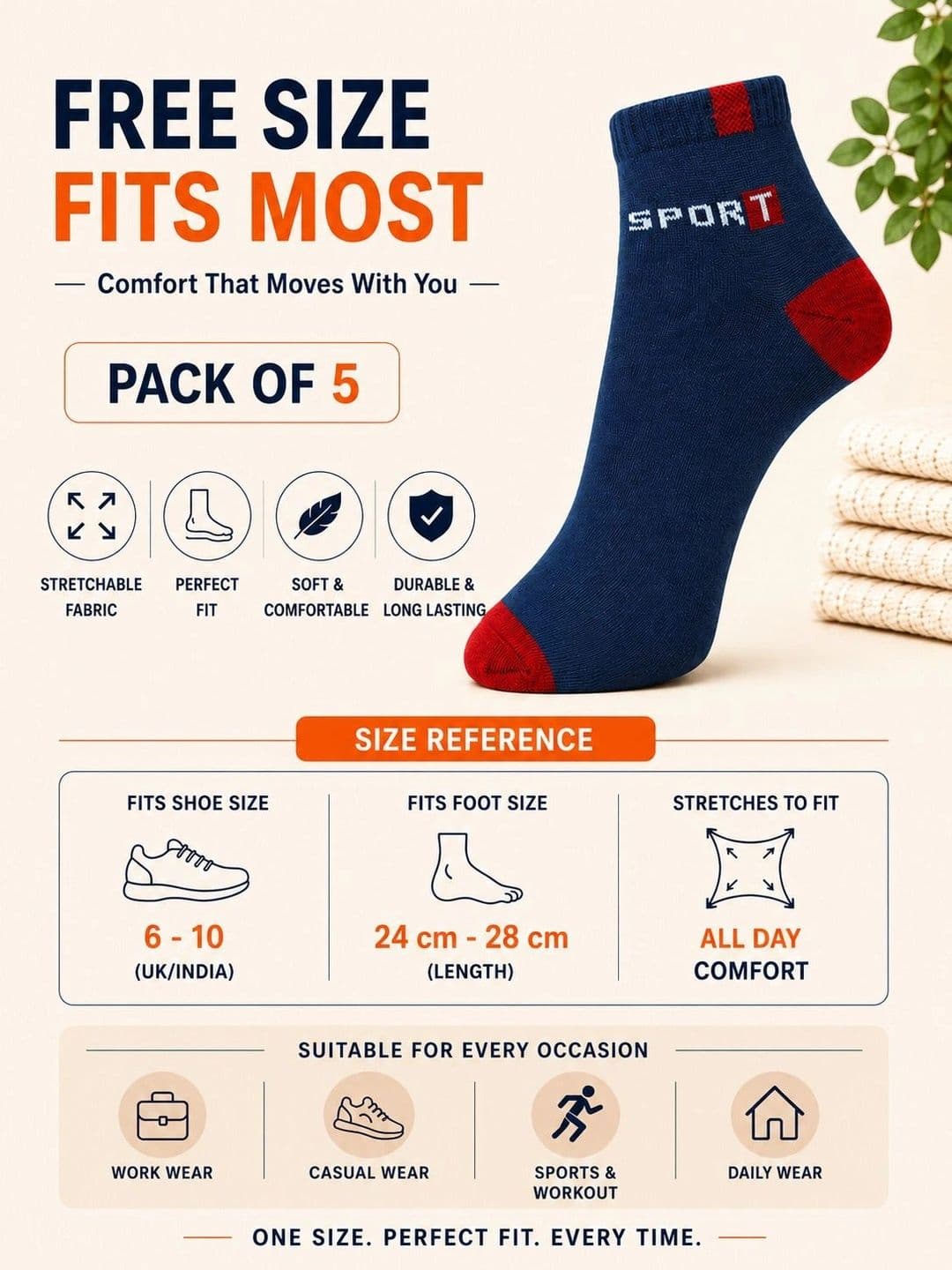 ADDOSSO Men Pack of 5 Cotton Assorted Colourblocked Ankle Length Socks thumbnail 4