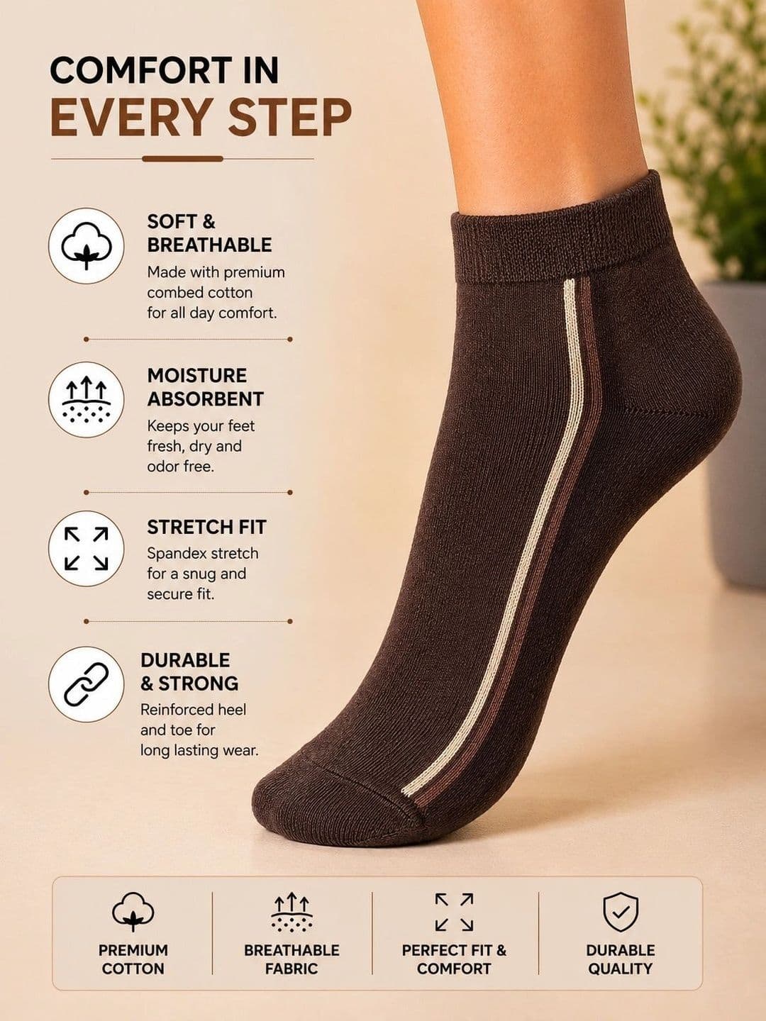 ADDOSSO Men Pack of 6 Cotton Assorted Striped Ankle Length Socks thumbnail 4
