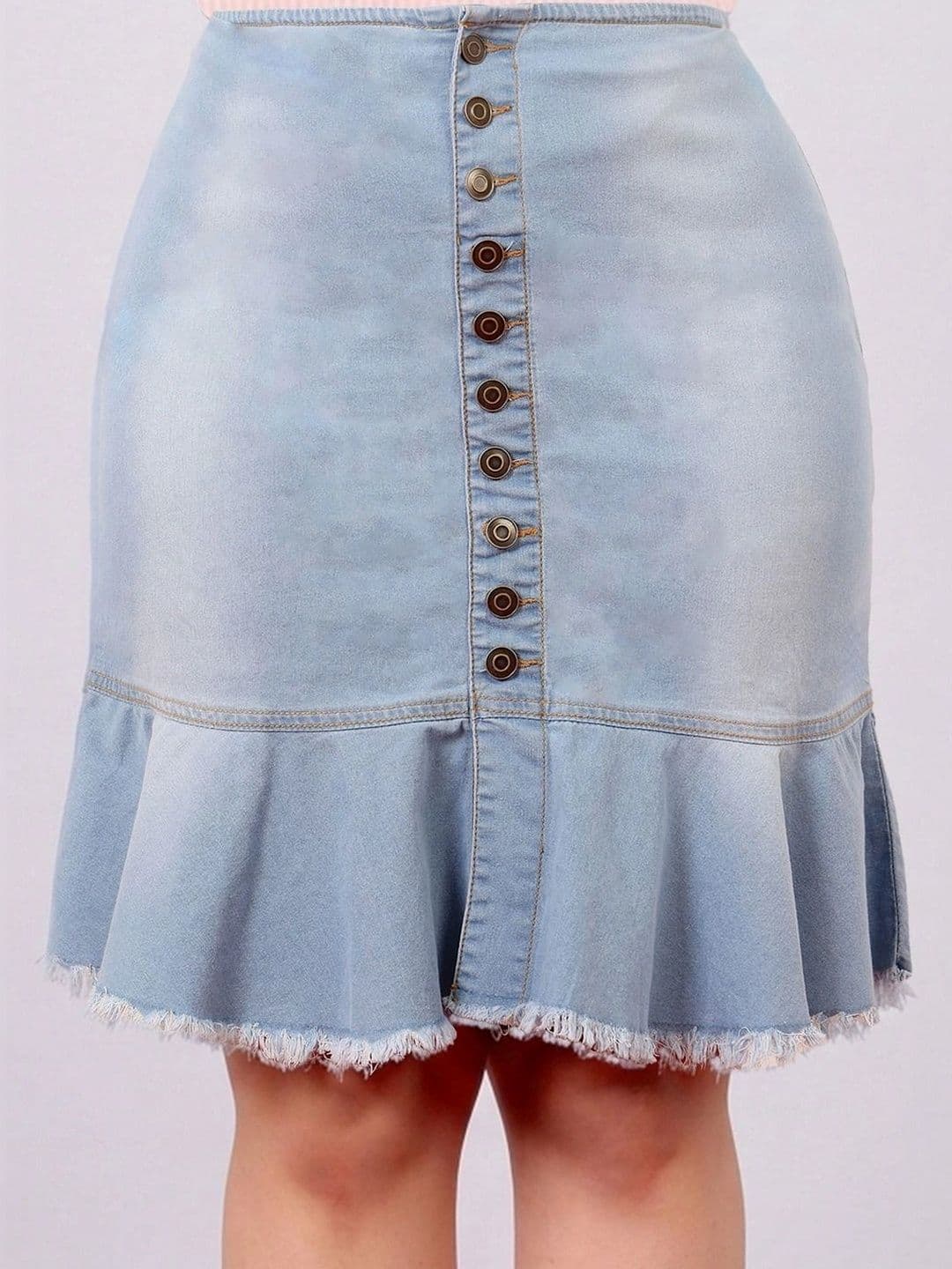 Miss Chase A+ Women Denim Frayed Denim Knee Length Trumpet Skirt thumbnail 4