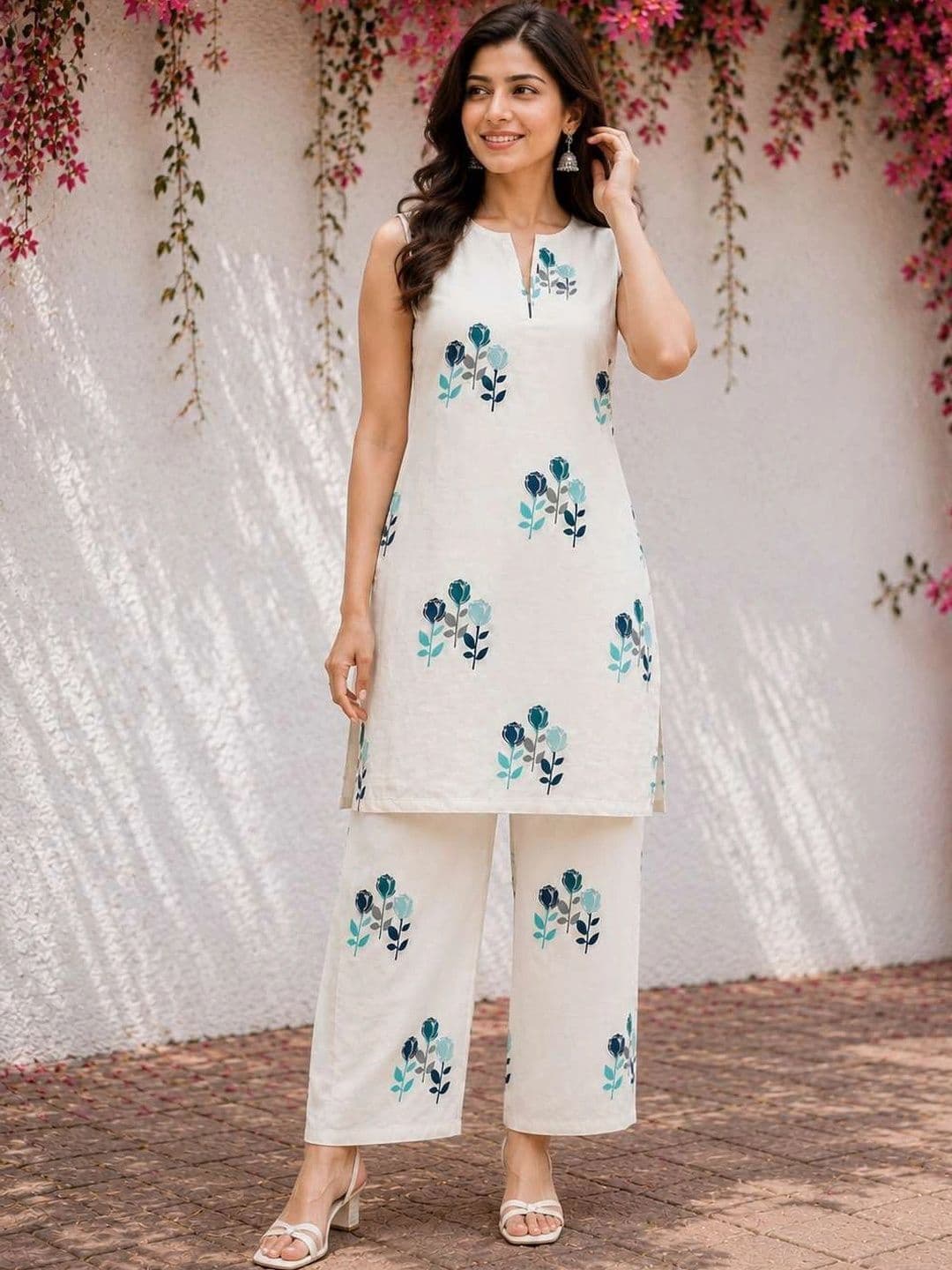 iEthniya Women Floral Printed Regular Kurta with Palazzos thumbnail 7