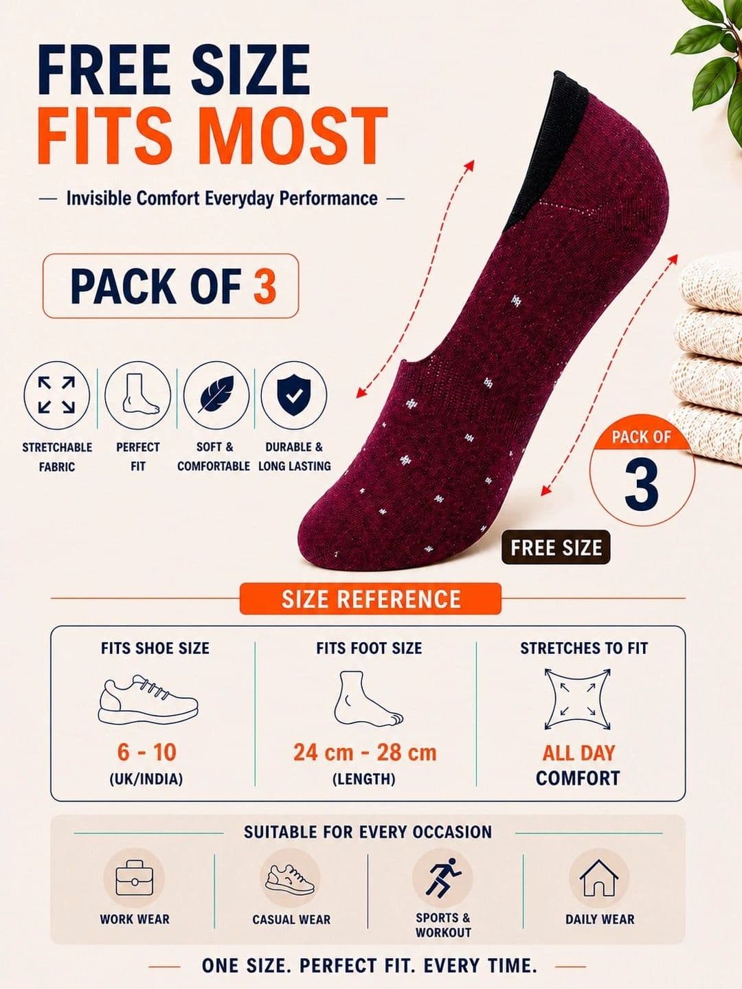 ADDOSSO Men Pack of 3 Cotton Assorted Patterned Shoe Liners Socks thumbnail 2