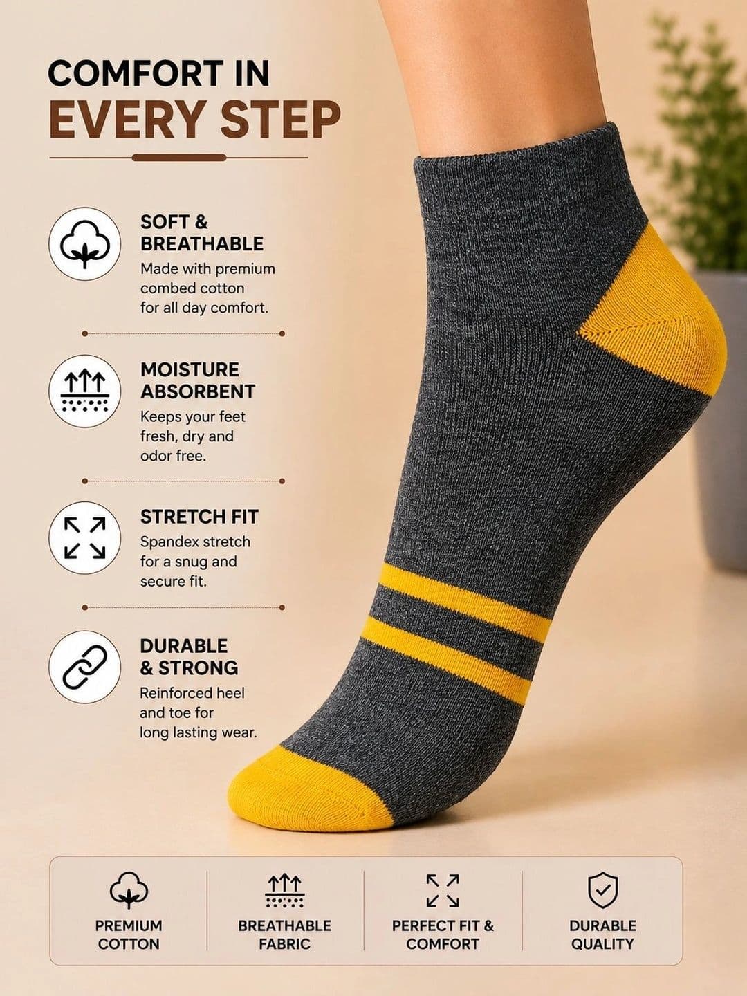ADDOSSO Men Pack of 10 Cotton Assorted Striped Ankle Length Socks thumbnail 4