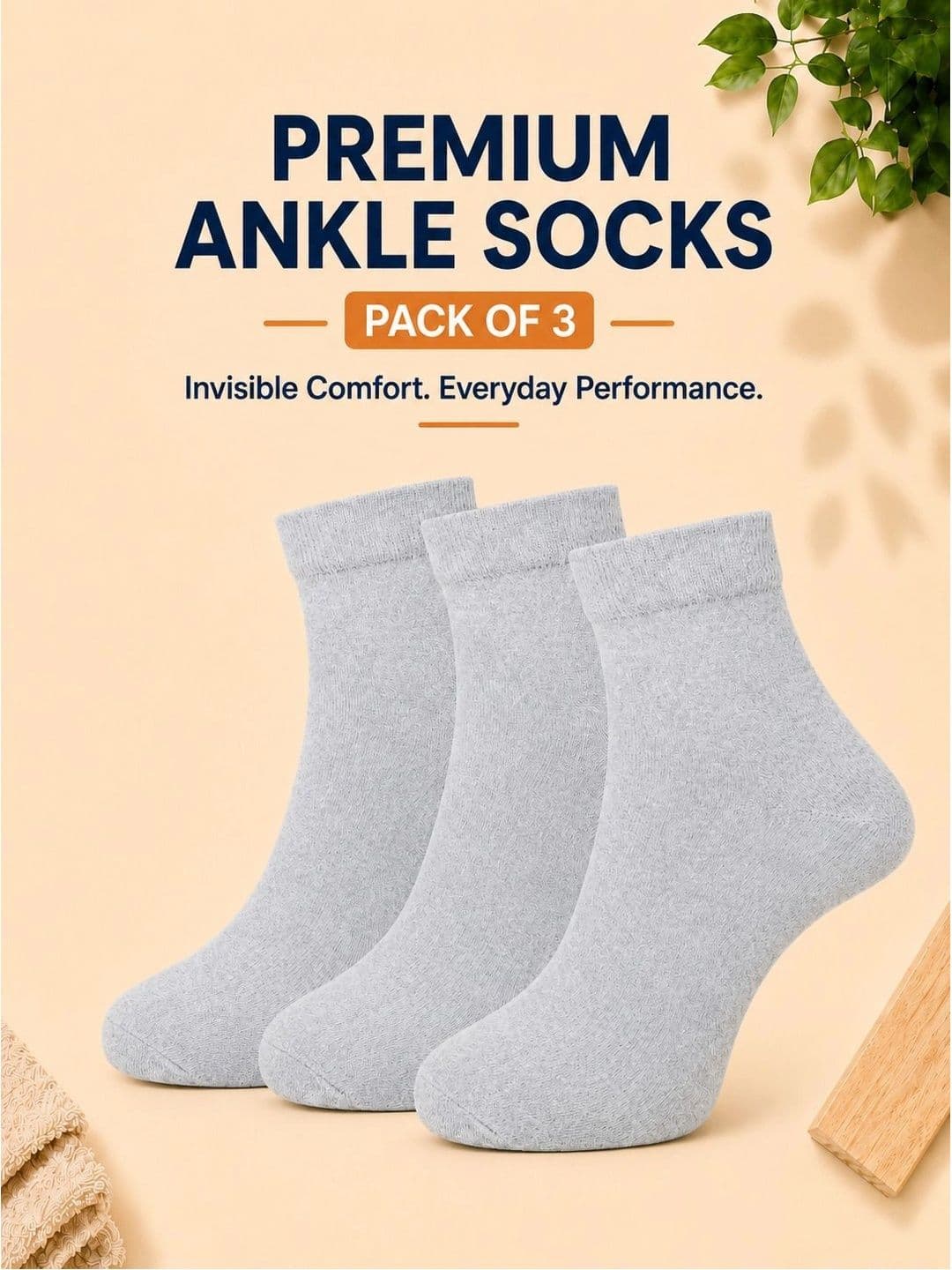 ADDOSSO Men Pack of 3 Cotton Assorted Ankle Length Socks thumbnail 2