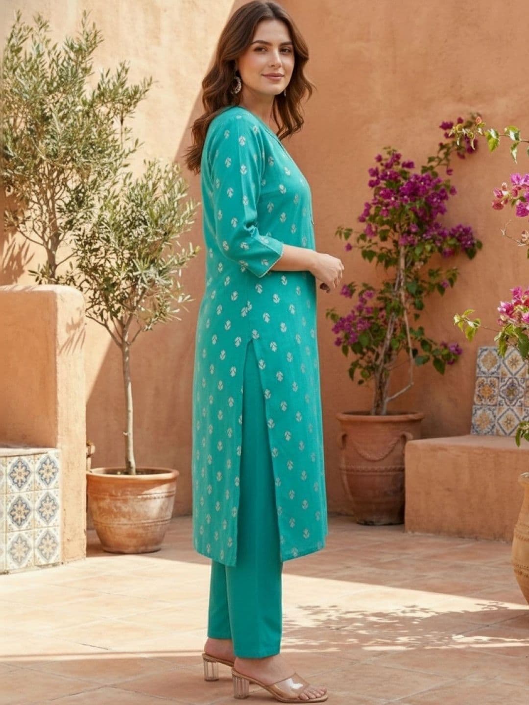 KALAMIR Women Ethnic Motifs Printed Regular Kurta with Trousers thumbnail 4