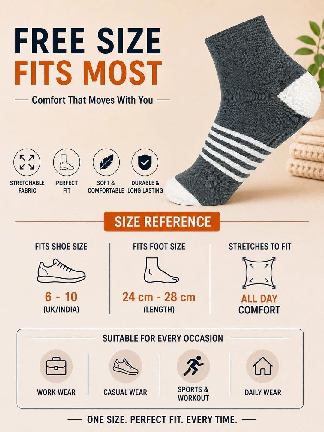 ADDOSSO Men Pack of 3 Cotton Assorted Striped Ankle Length Socks thumbnail 3