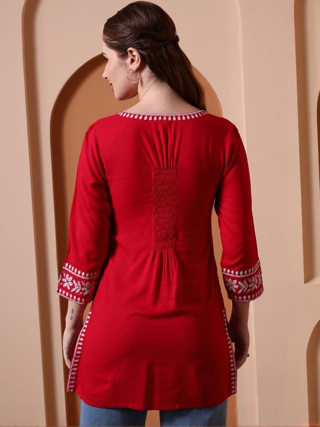 YASH GALLERY Floral Embroidered V-Neck Kurti thumbnail 3