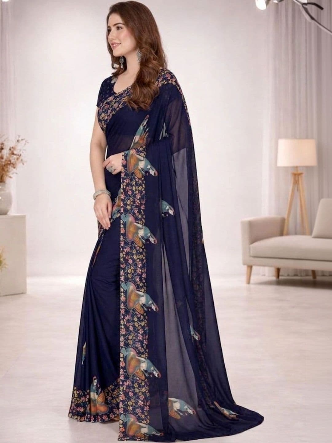 Moda Rapido Floral Poly Georgette Designer Saree thumbnail 7