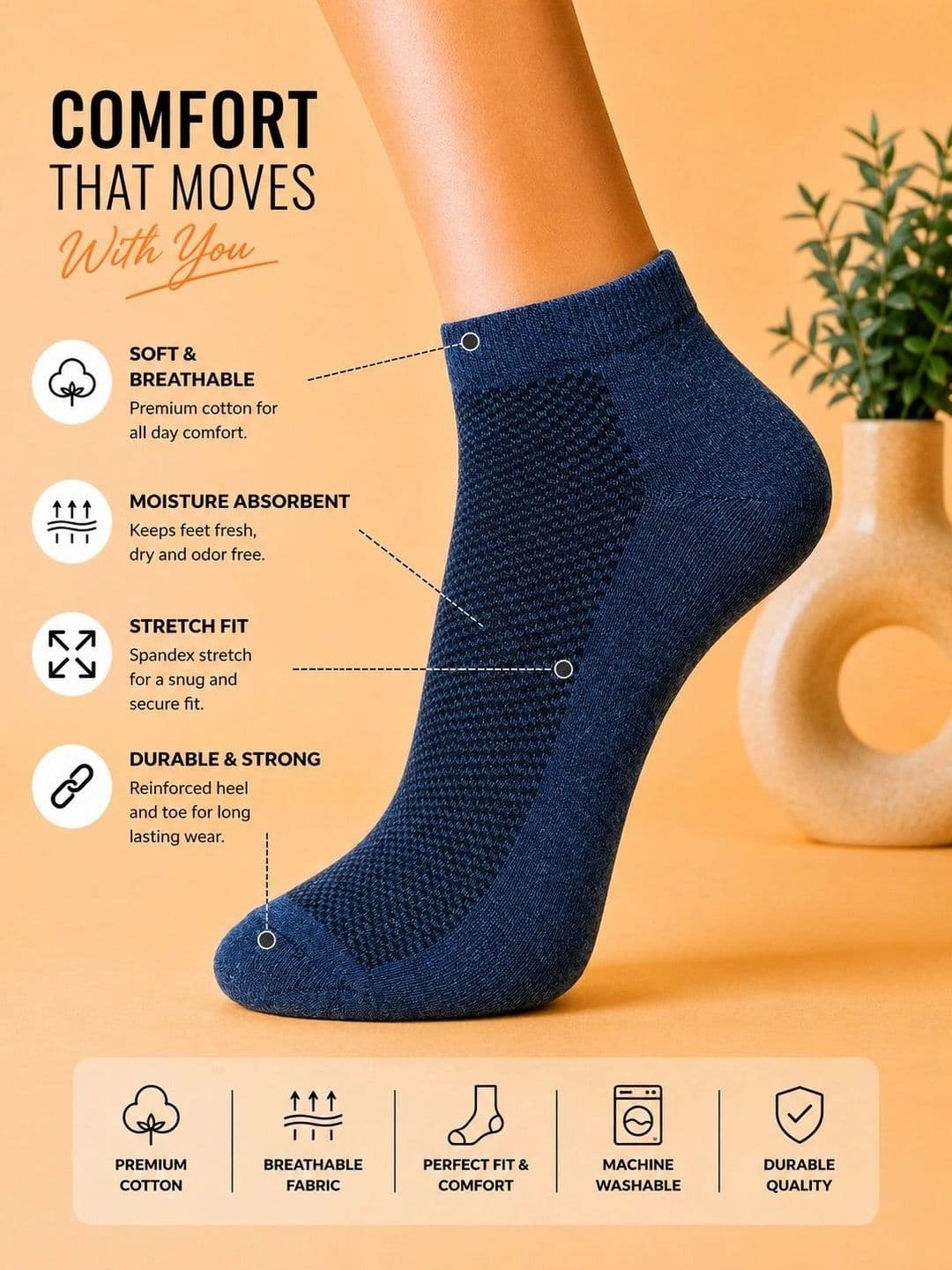 ADDOSSO Men Pack of 3 Cotton Assorted Patterned Ankle Length Socks thumbnail 4