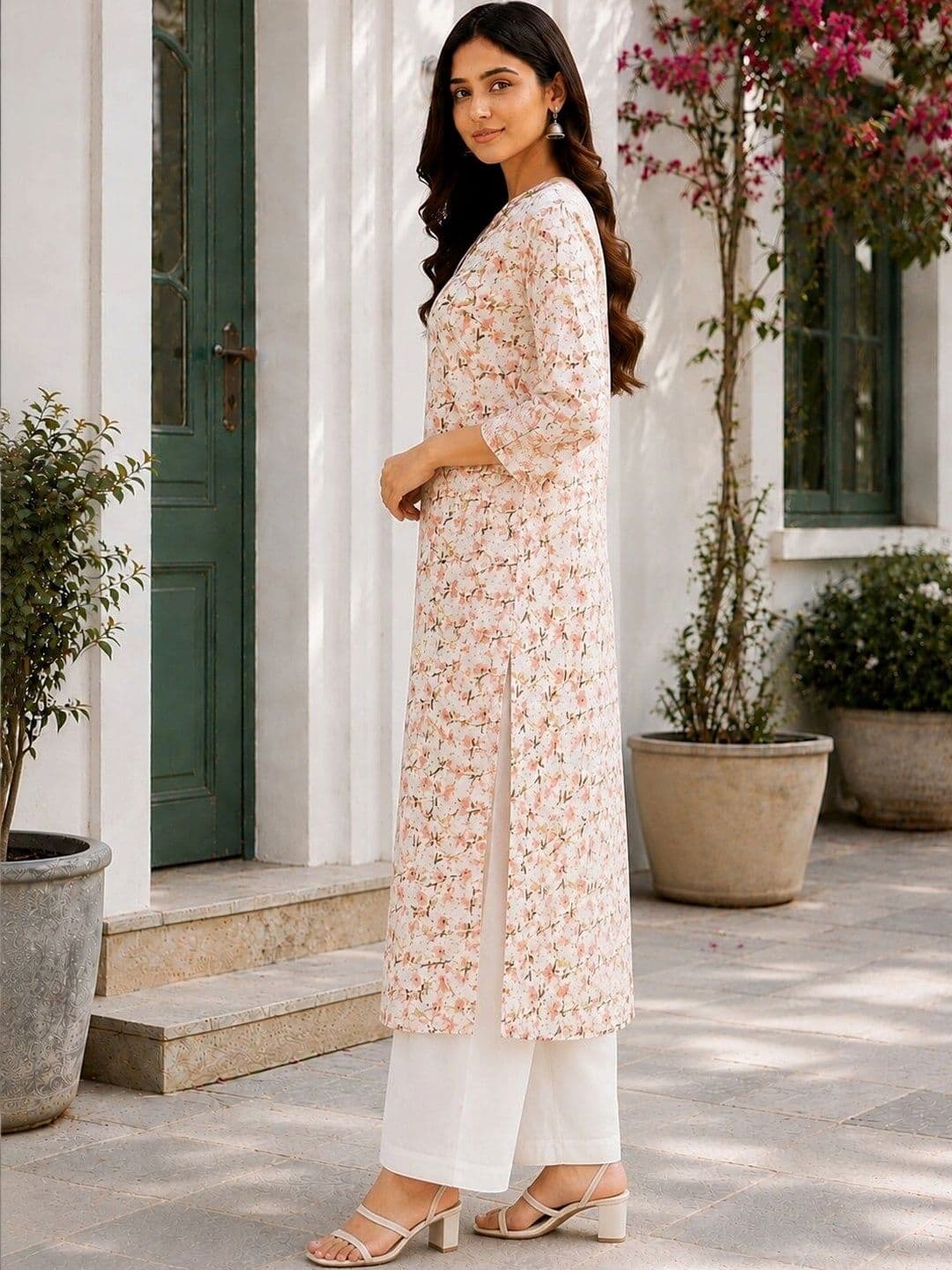 FABZARI Women Floral Printed Regular Thread Work Pure Cotton Kurta with Palazzos & With Dupatta thumbnail 5