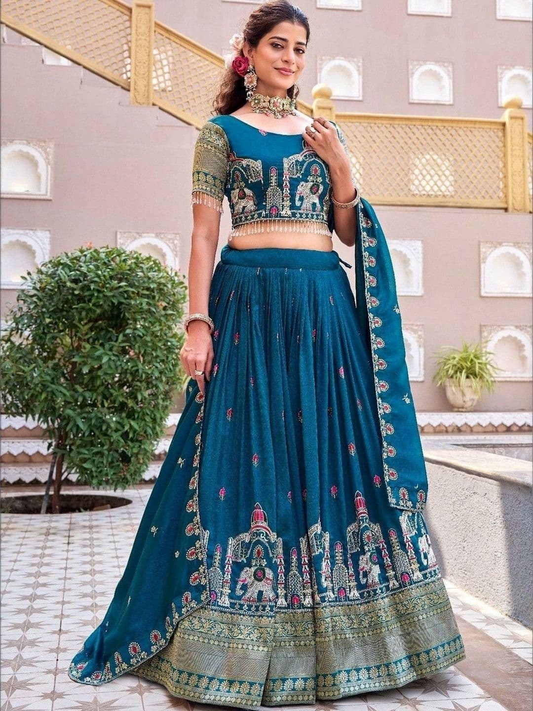 Shree Ram Creation Embroidered Thread Work Ready to Wear Lehenga & Blouse With Dupatta thumbnail 4