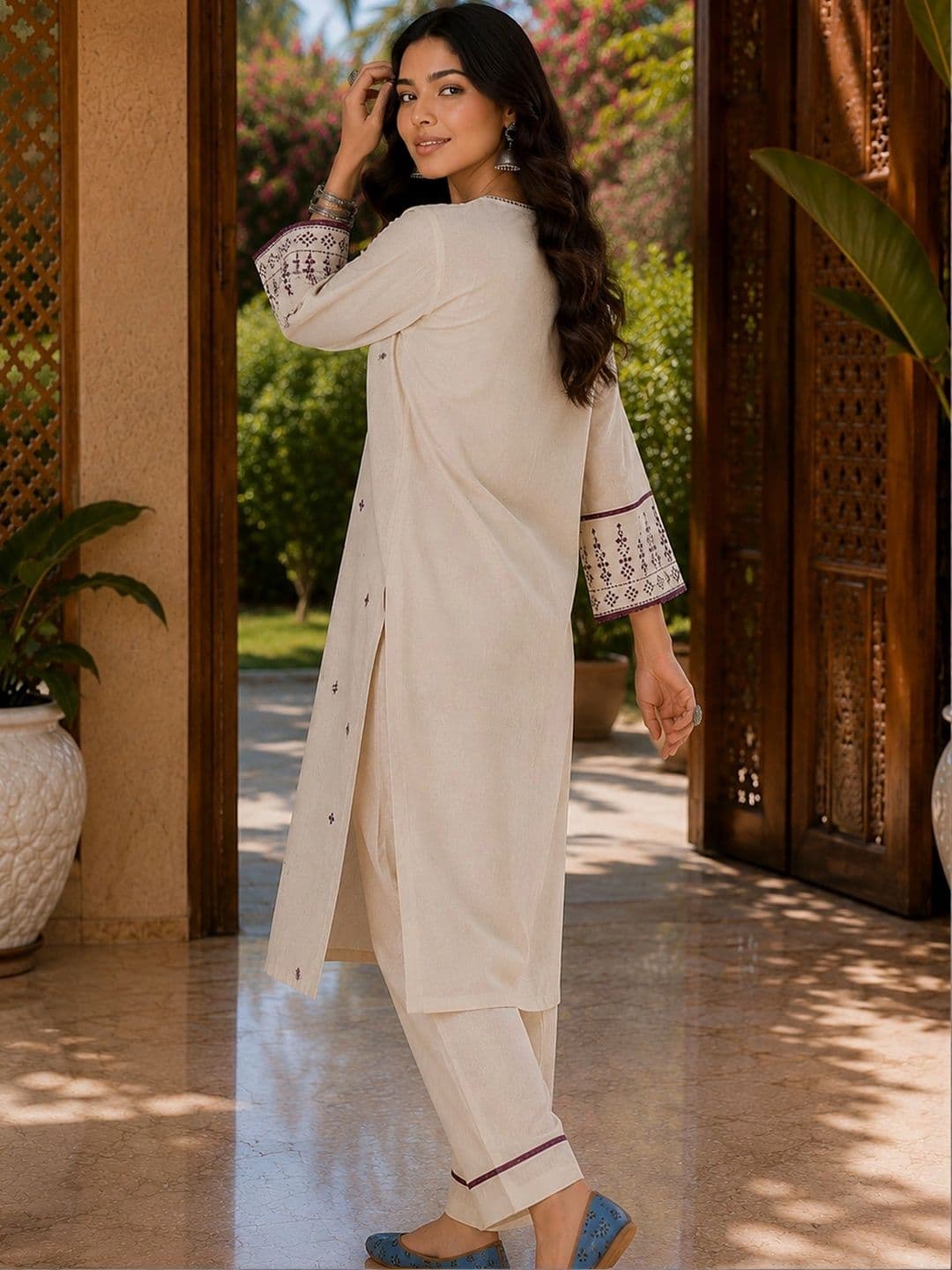 AVANSHEE Women  Embroidered Thread Work Pure Cotton Kurta with Trousers & With Dupatta thumbnail 4
