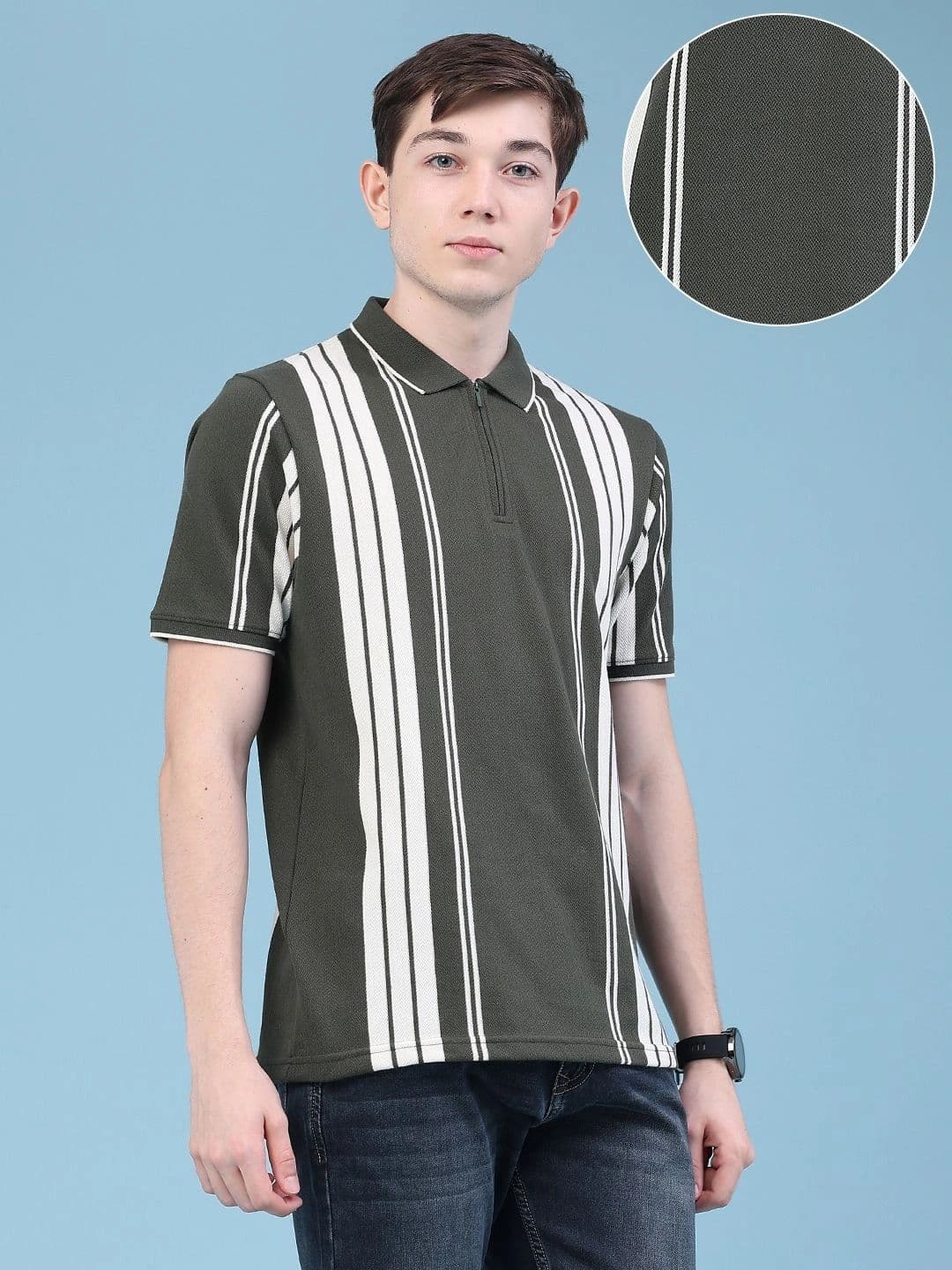 V-Mart Men Striped Polo Collar T-shirt thumbnail 3