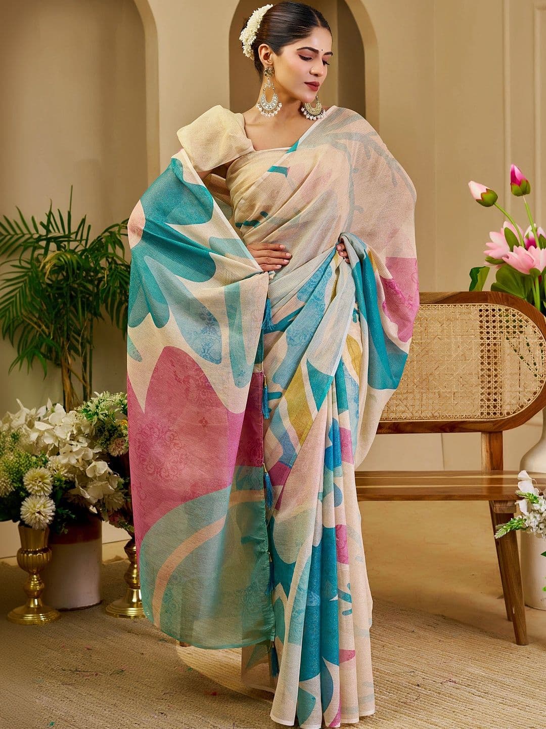 MANVAA Women  Floral Silk Cotton Handloom Saree thumbnail 7