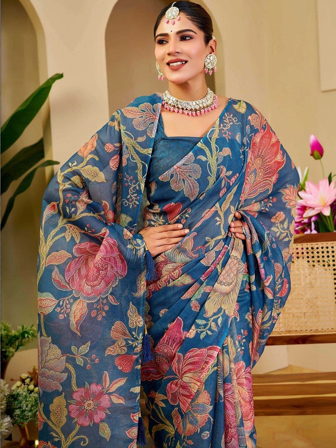 HERE&NOW Floral Silk Cotton Handloom Saree thumbnail 2