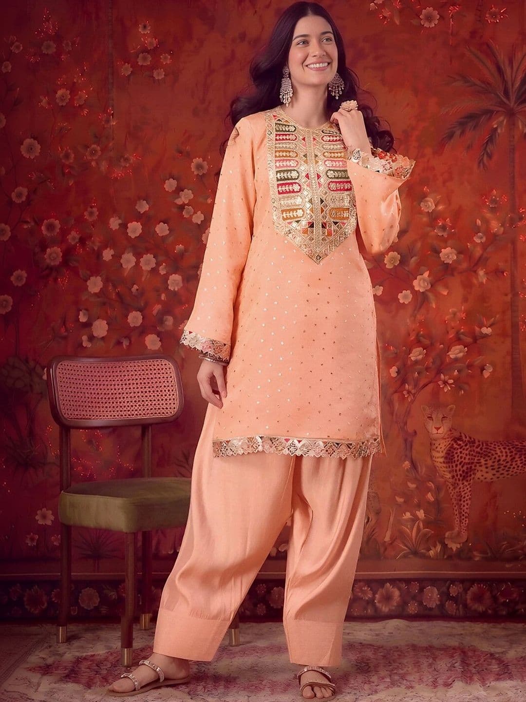 Sangria Women Ethnic Motifs Embroidered Regular Kurta with Patiala - view 1