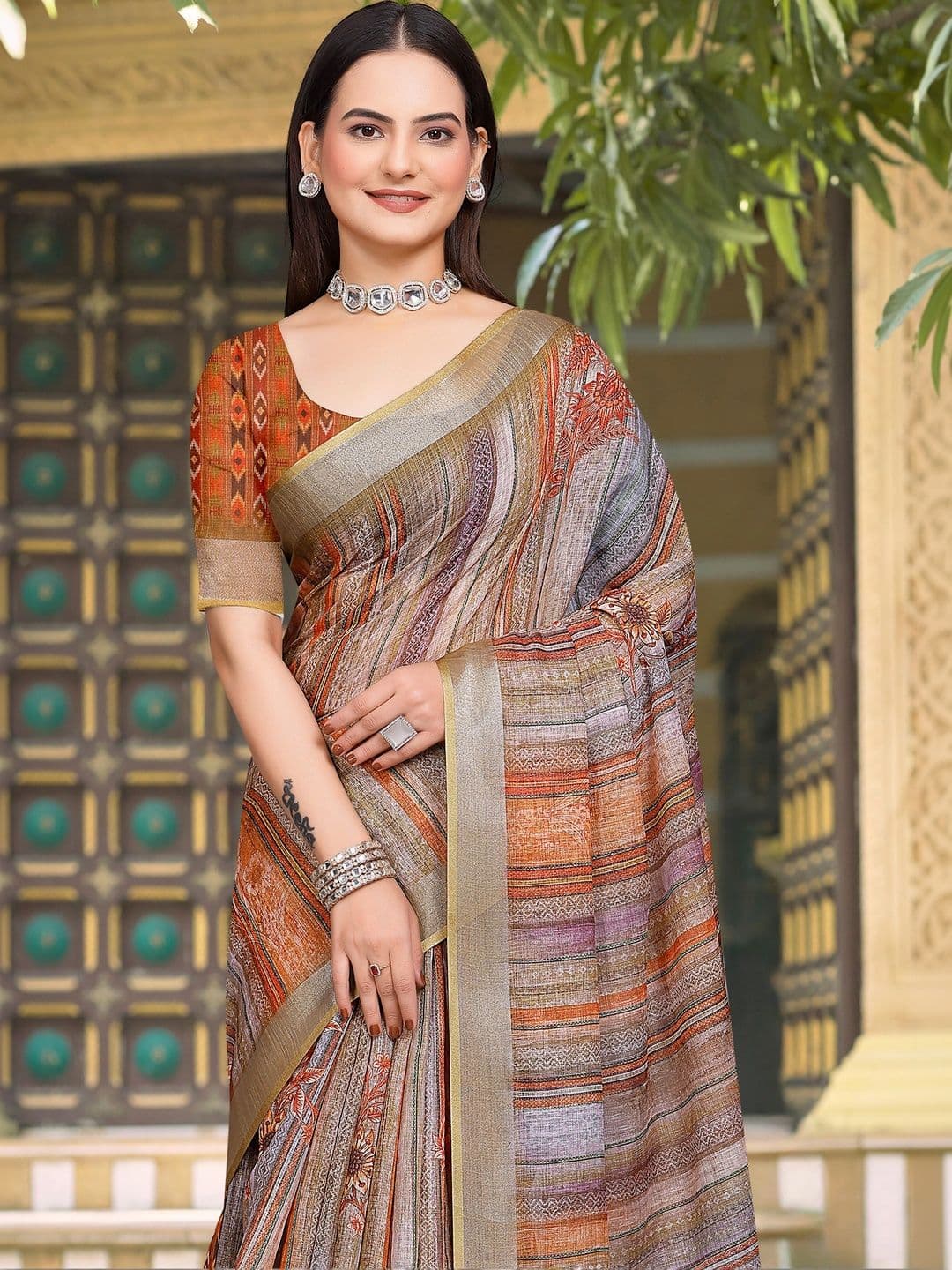 Maroosh Striped Saree thumbnail 7