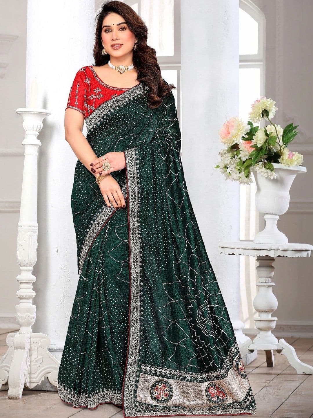 SmileyFashion Embellished Embroidered Art Silk Designer Saree thumbnail 5