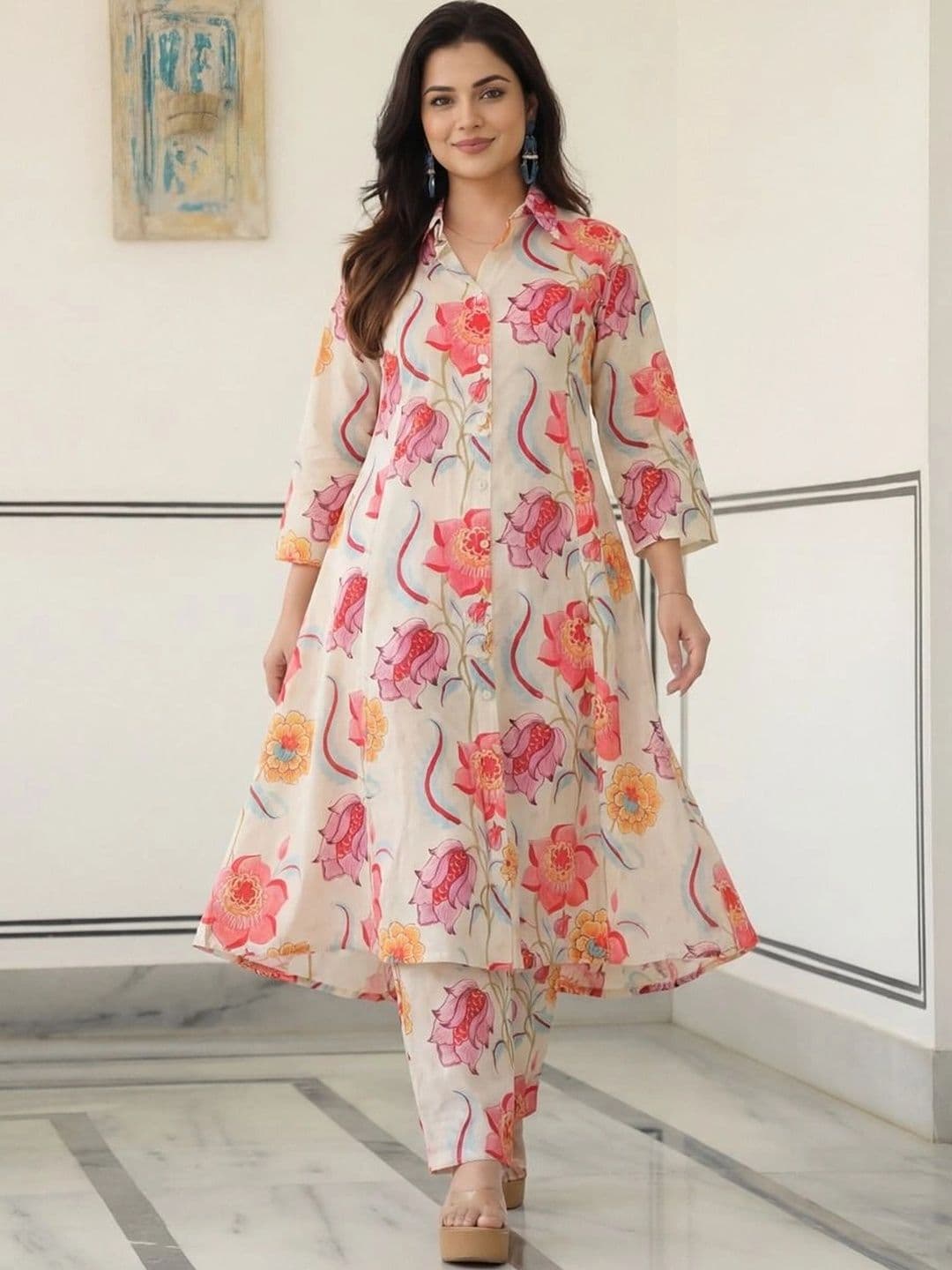 KALINI Women Floral Printed Regular Kurta with Trousers - view 1